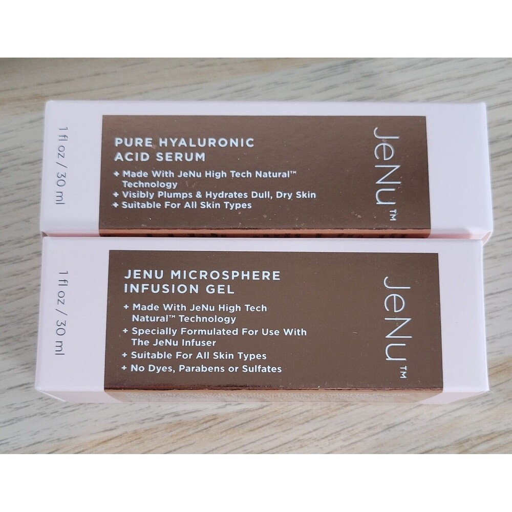 JeNu 1 oz Microsphere Infusion Gel and 1 oz Hyaluronic Acid Facial Serum NEW